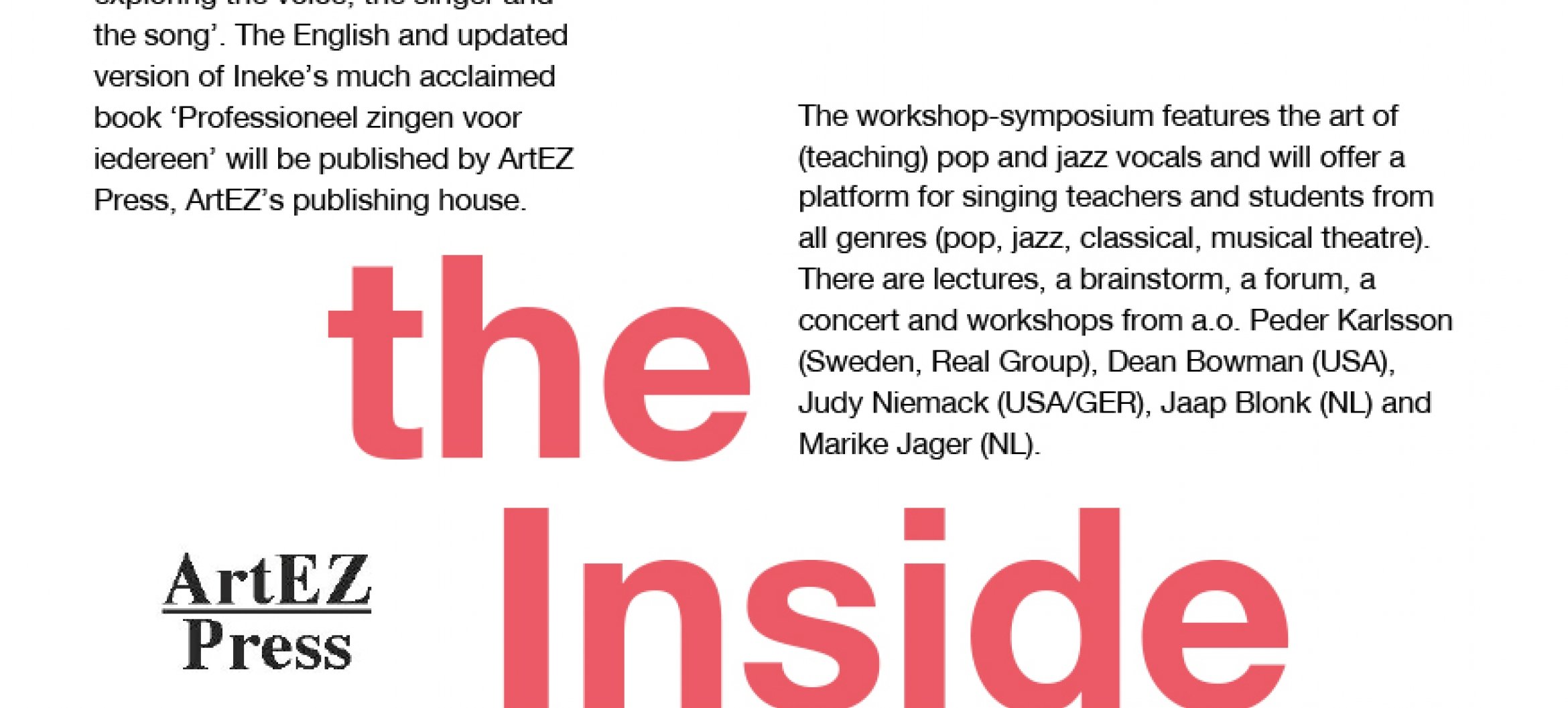 Boekpresentatie, symposium &amp; workshops over (lesgeven in) zang jazz en pop