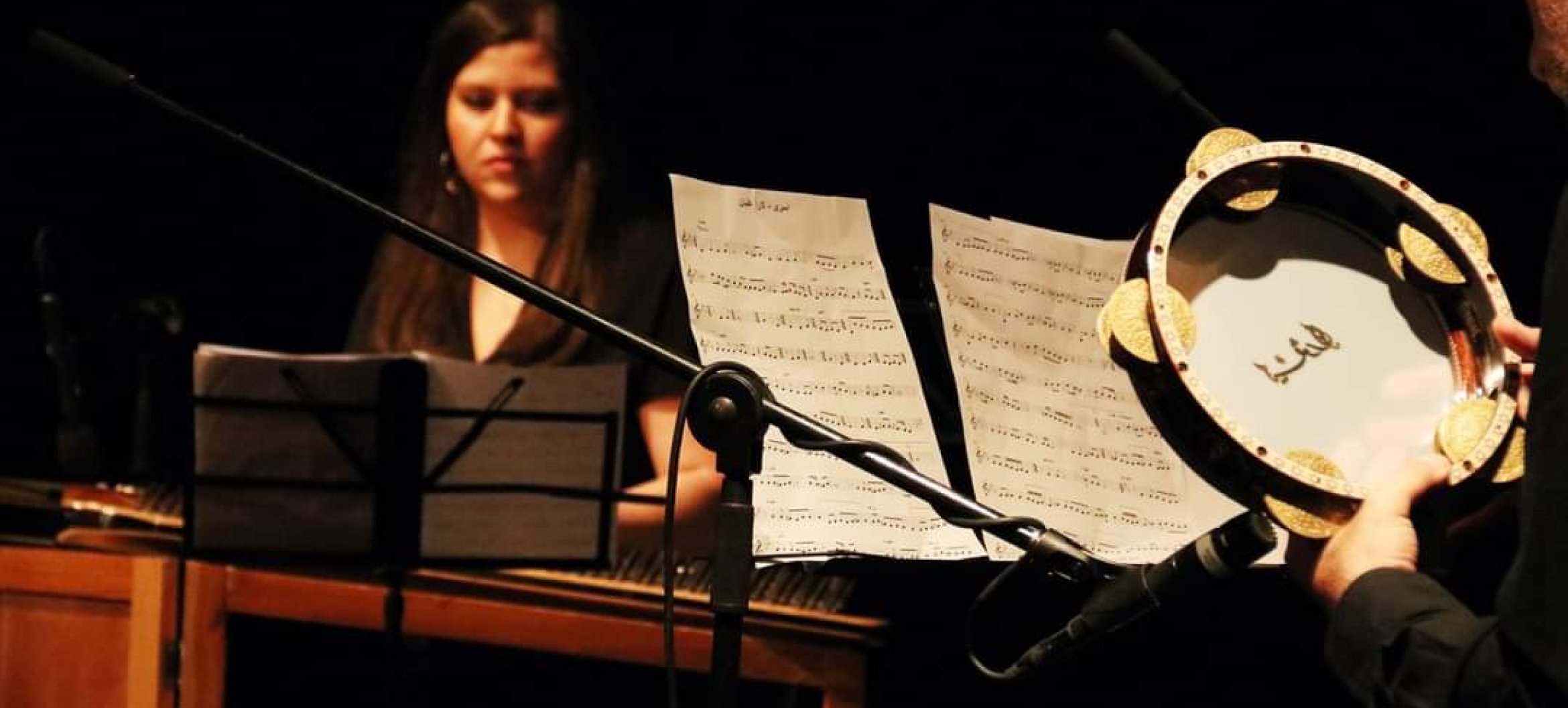 Rula Barghouthi playing the qanun, a traditional West Asian/North African instrument