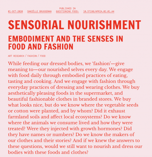 Sensorial Nourishment: Embodiment and the Senses in Food and Fashion